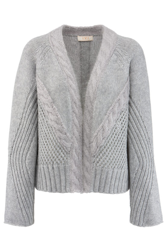 PATCHED KNIT Cardigan, grau-melange