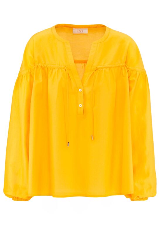 Produktbild: COTTON SILK Bluse in A-Silhouette aus einem edlen Baumwoll-Seiden-Voile mit leichtem Glanz in sunshine gelb.