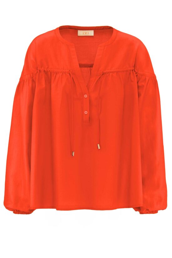 Produktbild: COTTON SILK Bluse in A-Silhouette aus einem edlen Baumwoll-Seiden-Voile mit leichtem Glanz in lipstick red.