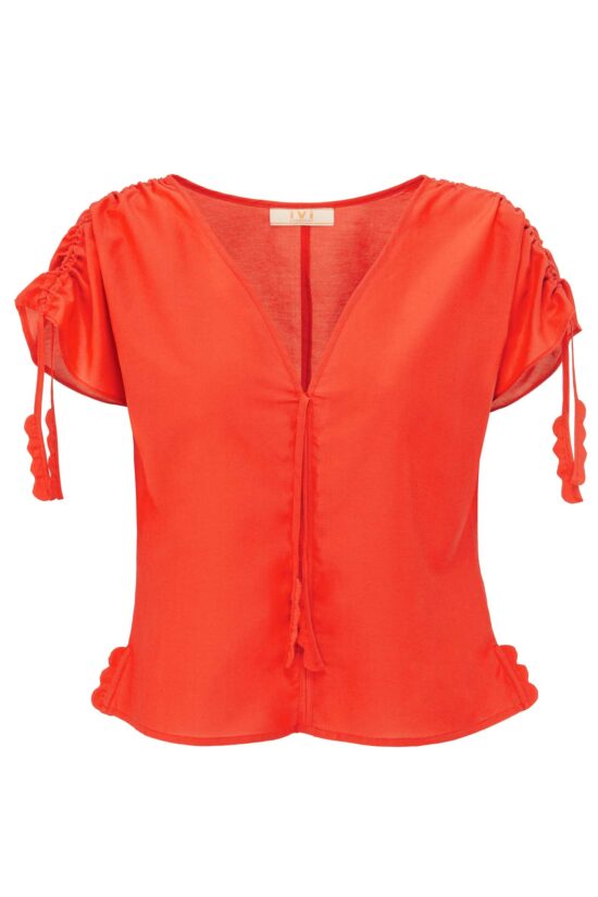 Produktbild: COTTON SILK Sommerliches Top aus edlem Baumwoll-Seiden-Voile mit leichtem Glanz in lipstick red.