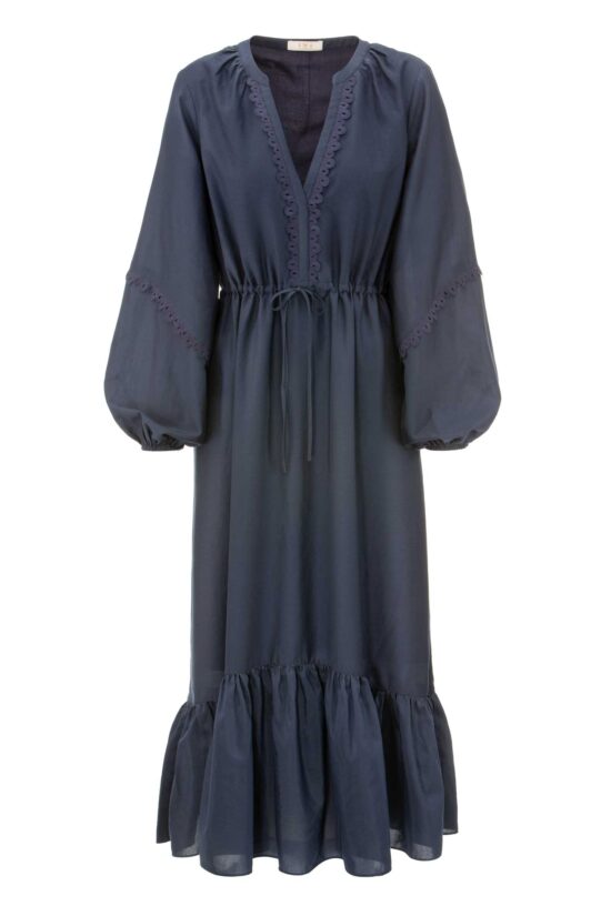 Produktbild: COTTON SILK langes Sommerkleid aus edlem Baumwoll-Seiden-Voile mit leichtem Glanz in midnight.