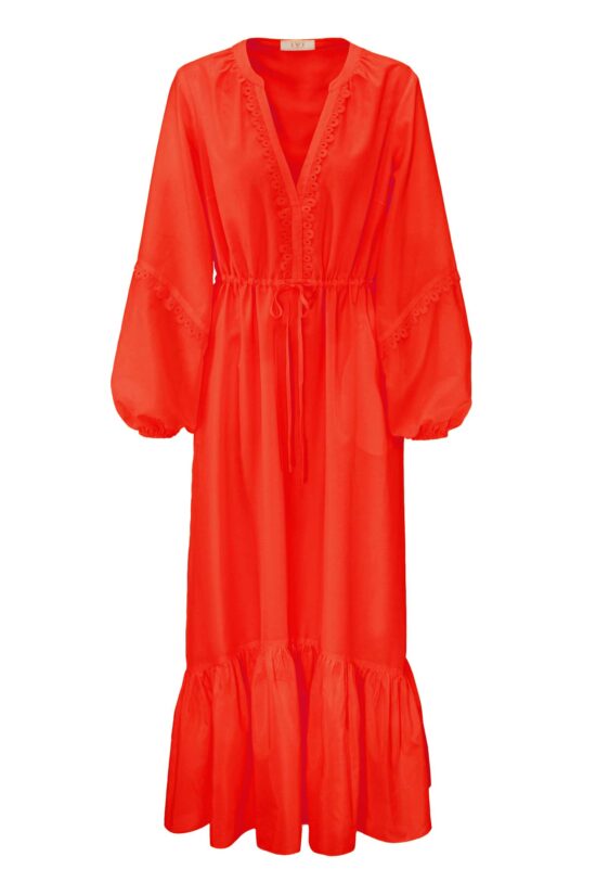 Produktbild: COTTON SILK langes Sommerkleid aus edlem Baumwoll-Seiden-Voile mit leichtem Glanz in lipstick red.