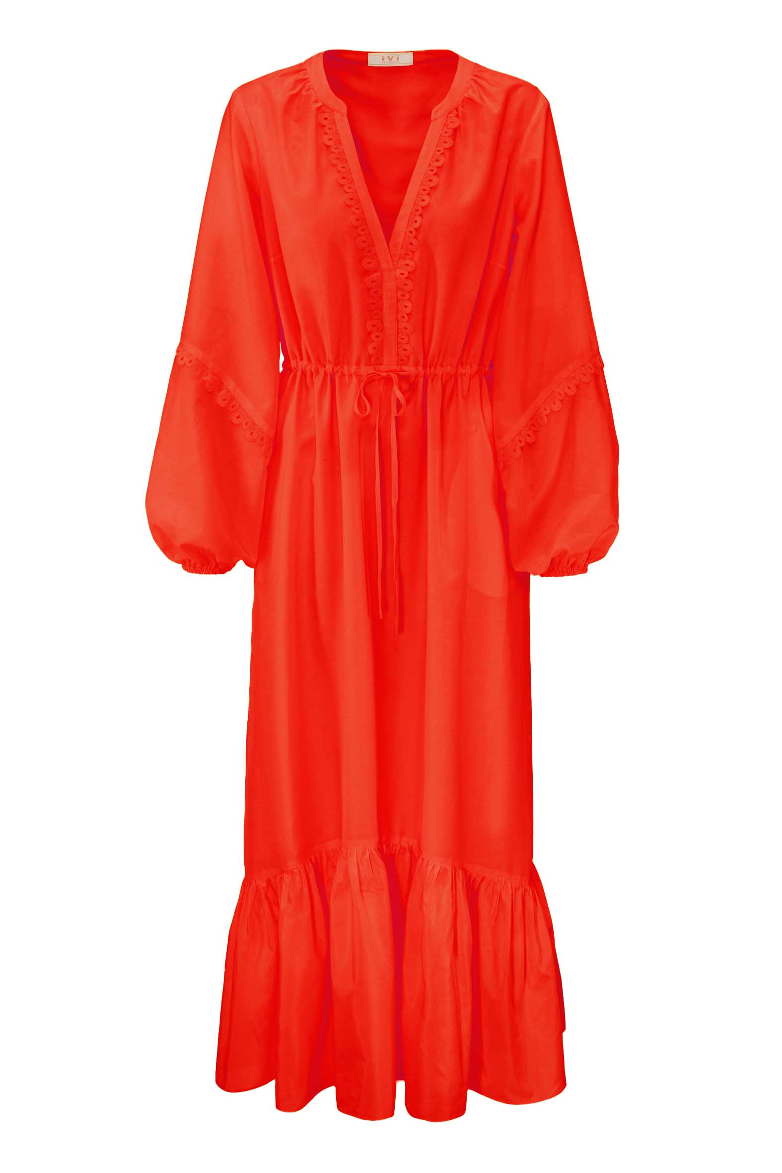 COTTON SILK_26203094-red Produktbild: COTTON SILK langes Sommerkleid aus edlem Baumwoll-Seiden-Voile mit leichtem Glanz in lipstick red.