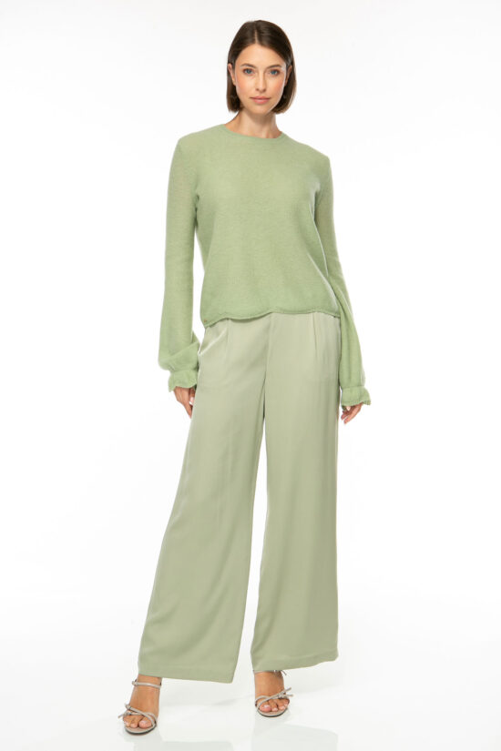 Produktbild: SOLID SILK Seidenhose in salbei. Bild von vorne.
