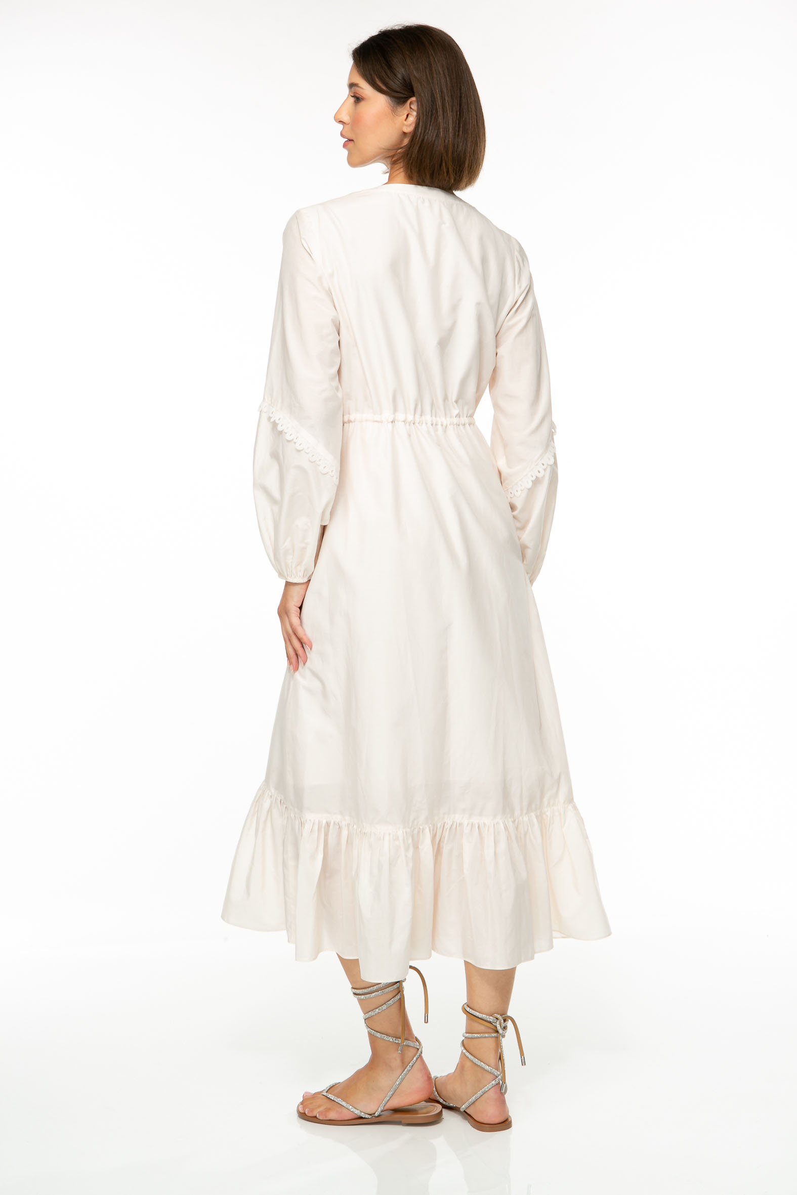 M57_4471 Produktbild: COTTON SILK Midikleid in ivory. Bild von hinten.