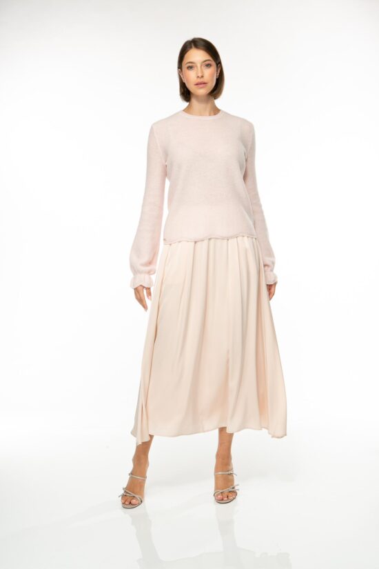 Produktbild: SOLID KNIT Kaschmir Pullover in sand. Bild von vorne.