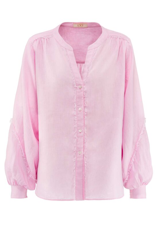 Produktbild: SOLID LINEN Leinenbluse mit weiten Ärmeln in rosa.