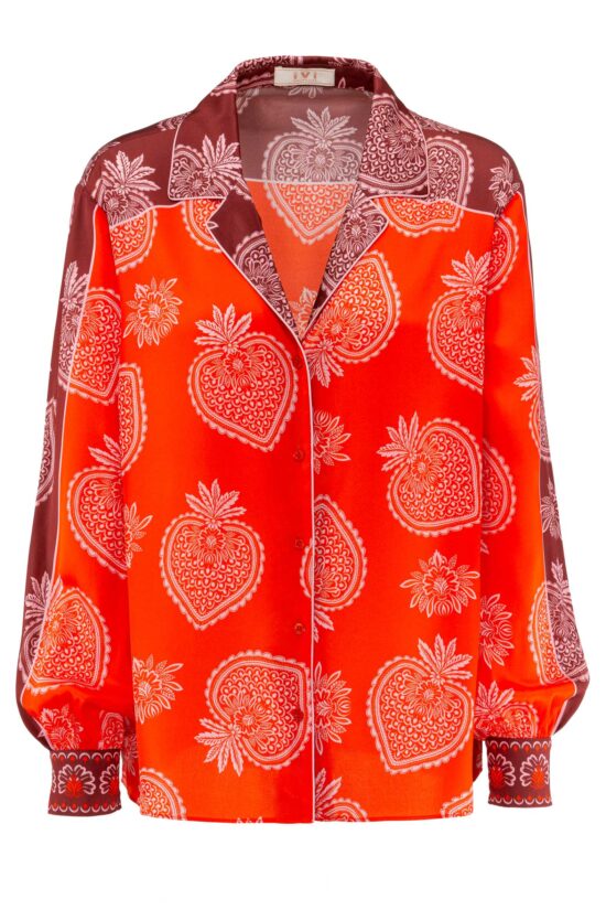 Produktbild: STRAWBERRY Seidenbluse mit Erdbeerprint in rot.
