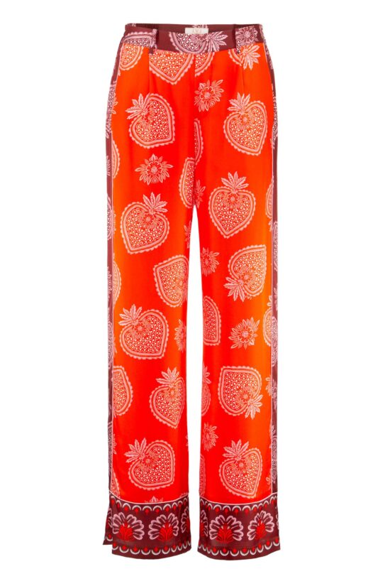 Produktbild: STRAWBERRY Seidenhose mit Erdbeerprint in rot.