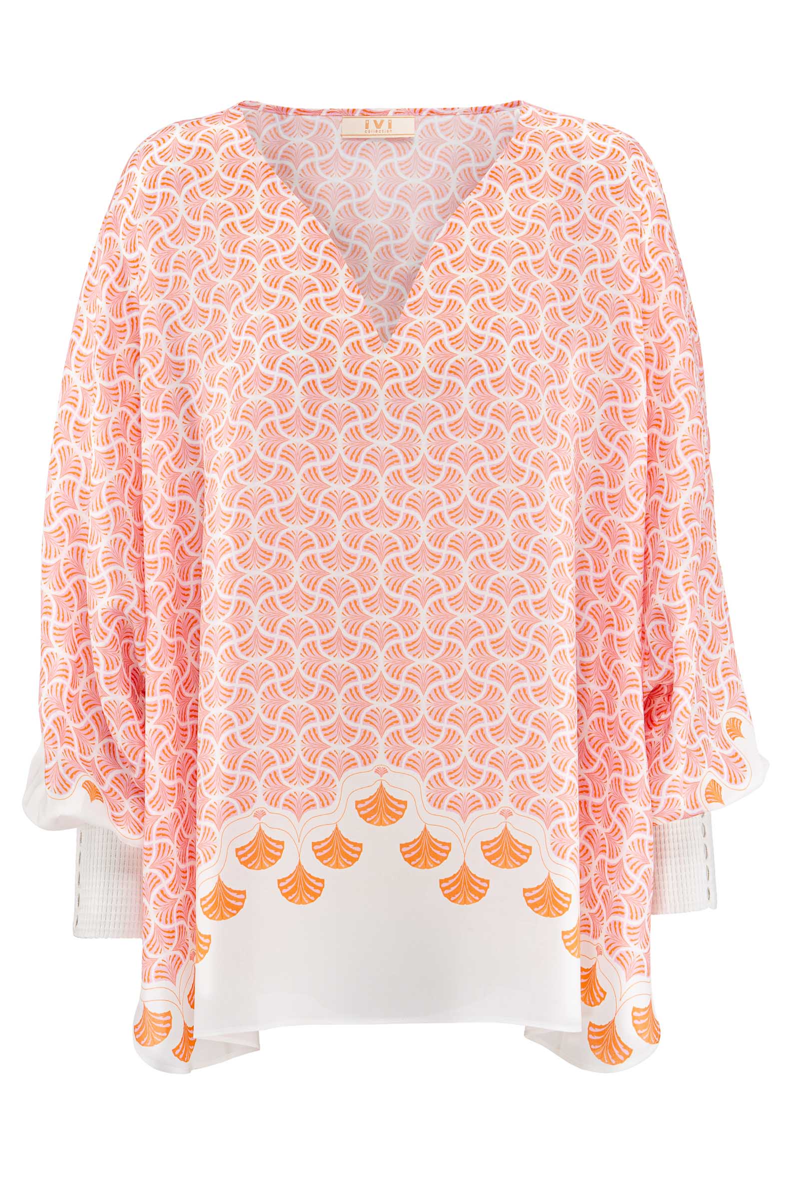 ABANICO_26201061-rose Produktbild: ABANICO Tunika mit rosafarbenem Print auf weißem Hintergrund.