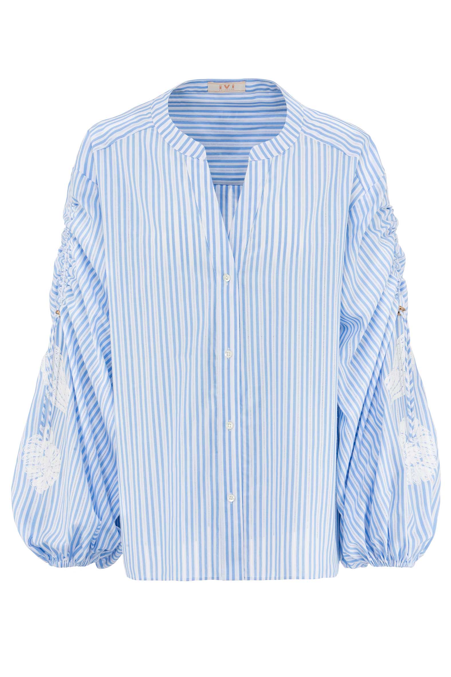 IVI_201086_sky Produktbild: Lässige Bluse im Oversize-Fit aus einem gestreiften Baumwollstoff.