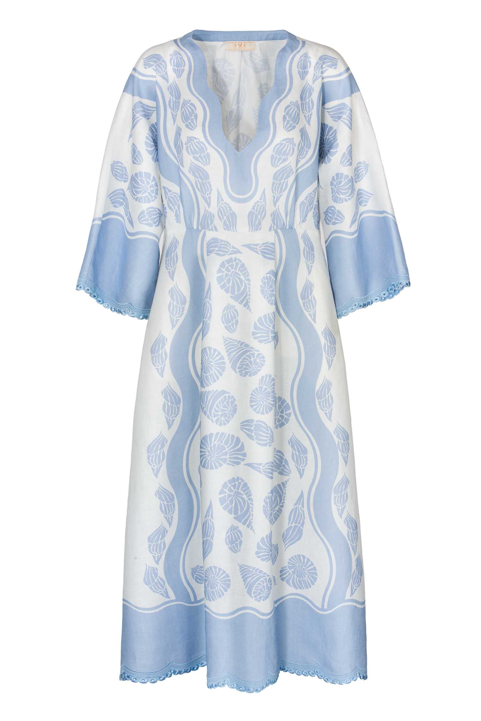 IVI_26203084-sky Produktbild: Midilanges Blusenkleid aus luftigem Leinen mit Muschelprint