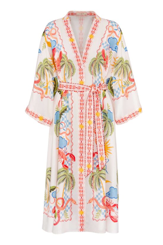 Produktbild: SUNSHINE Kaftankleid mit weiten Kimonoärmeln und einem farbenfrohen Print